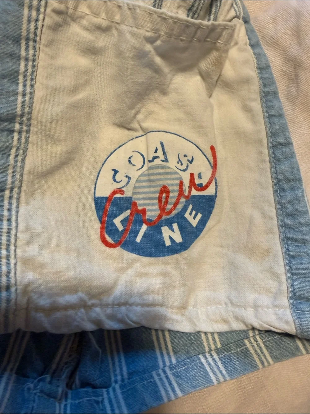 vintage oshkosh b’gosh overalls low back pinstripes blue white coastline crew 2t